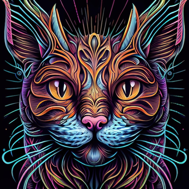 Cute adorable cat portrait Portrait of a cartoon cat Digital art style illustration painting