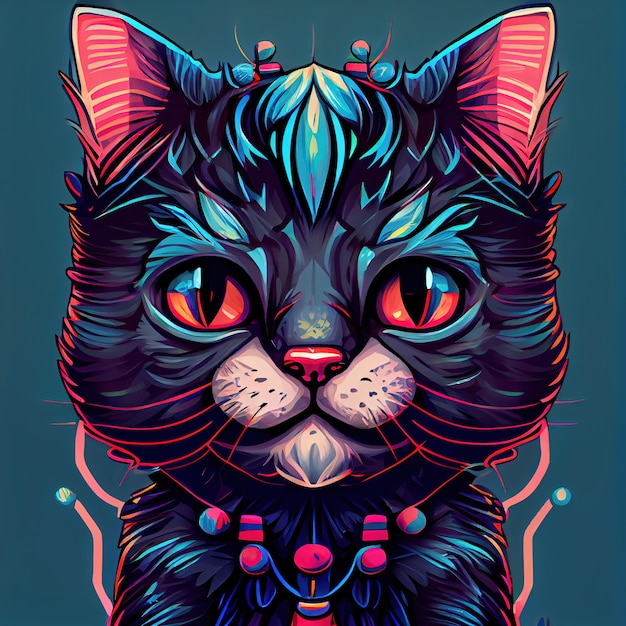 Cute adorable cat portrait Portrait of a cartoon cat Digital art style illustration painting