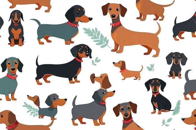 Photo cute adorable dachshund dog cartoon character vector illustration funny pet animal dachshund puppy