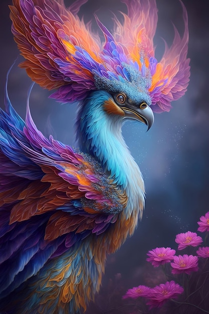 Cute and adorable fantasy bird of paradise colorful Generative AI