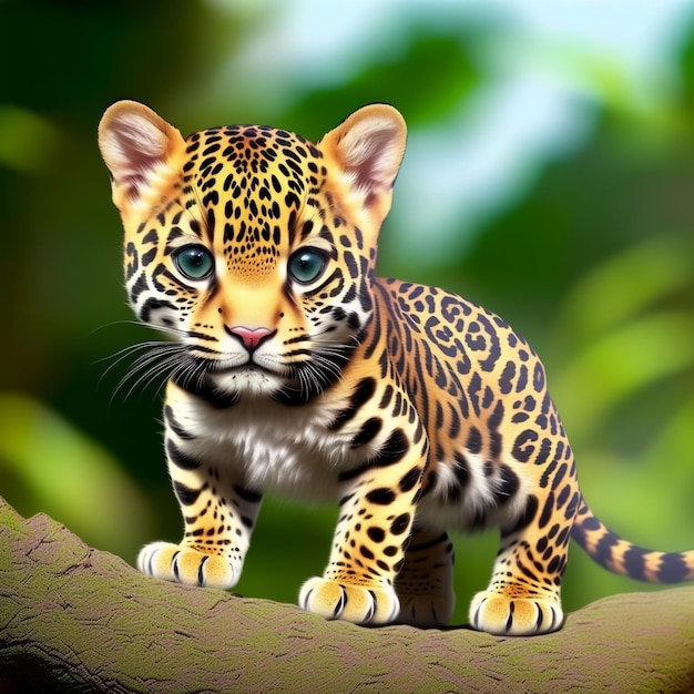 Cute and adorable little jaguar in jungle Generative AI