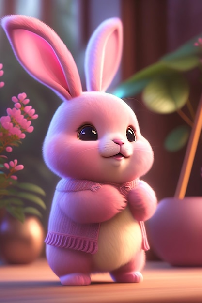 Cute adorable little pink bunny waving and smiling greeting me cute rabbit cute bunny