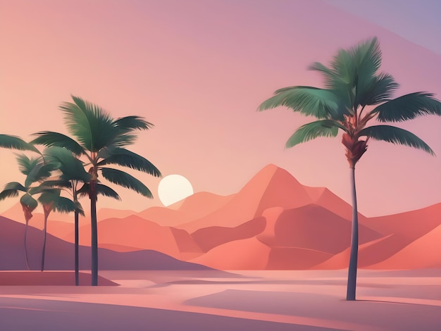 Cute Aesthetic Pink Desert Sunset Landscape Wallpaper