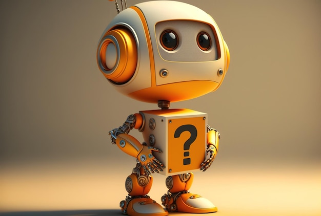 Cute AI helper robot without a leg and a question mark