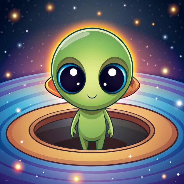 Cute Alien On Black Hole Cartoon Vector Icons Illustration Flat Cartoon Concept Suitable for any creative project