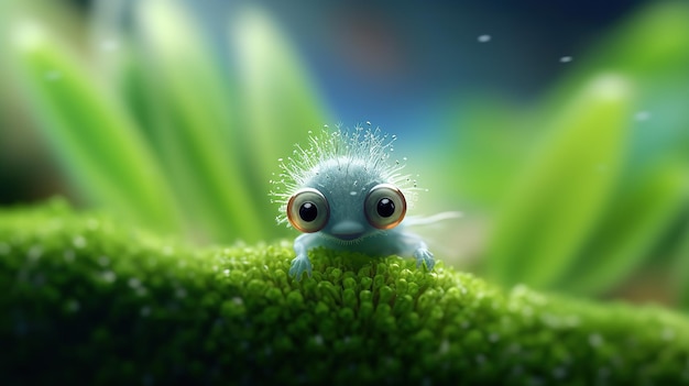 Cute alien green on leaf green Generative AI