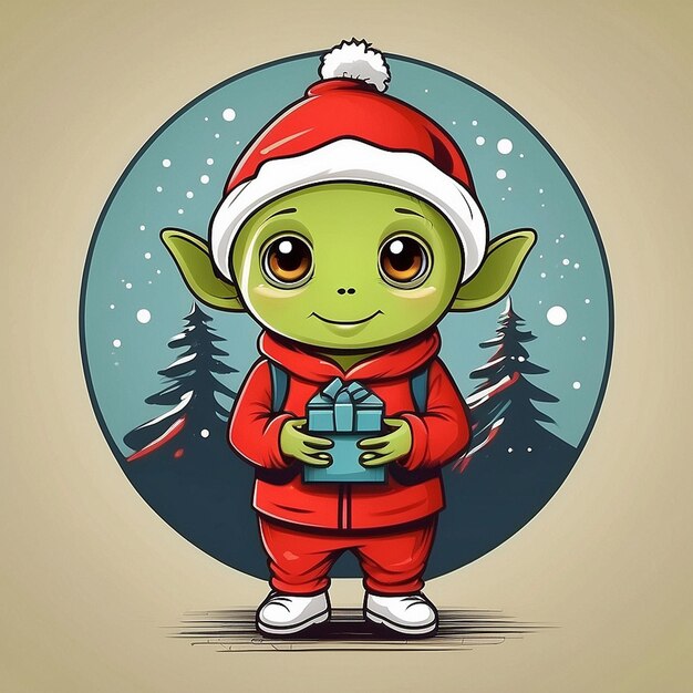 Photo cute alien vector design with christmas gifts created with ai