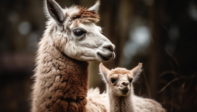 Cute alpaca with soft fleece grazing in meadow generated by AI