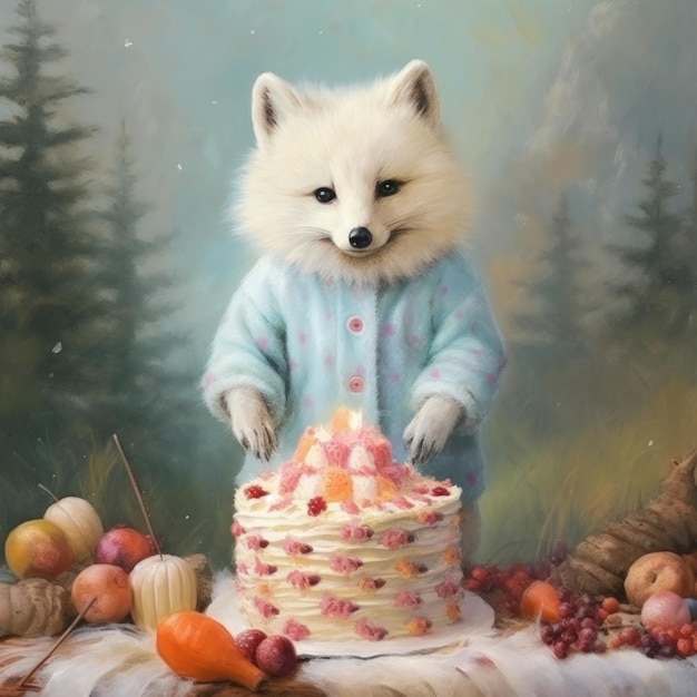 Cute animal birthday illustration Illustration AI GenerativexA