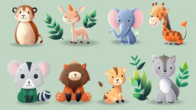 Cute animal characters with simple rounded features ideal for children39s products