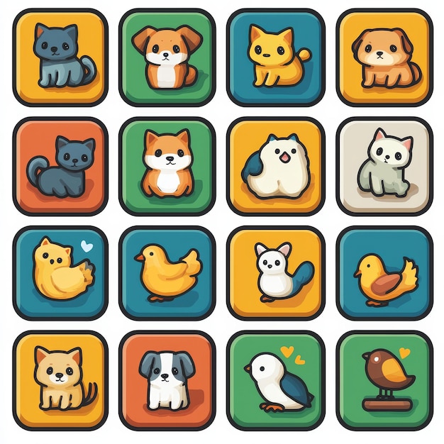 Cute Animal Icons Cat Dog Bird App Design Elements