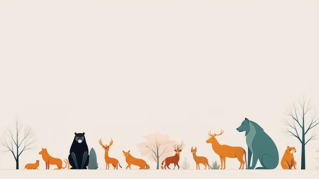 Photo cute animal illustrations in a forest setting