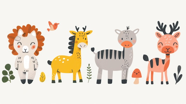 Photo cute animal illustrations set