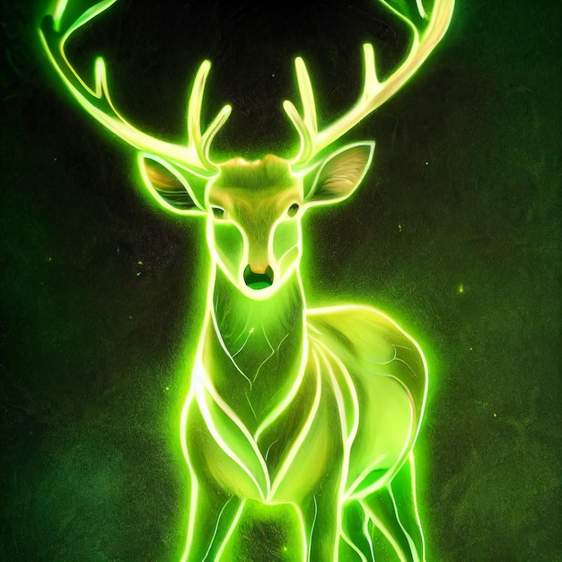 Cute animal little green pretty deer portrait from a splash of watercolor illustration