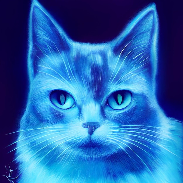 Cute animal little pretty blue cat portrait from a splash of watercolor illustration