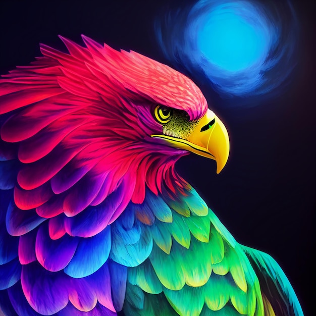 Cute animal little pretty colorful Eagle portrait from a splash of watercolor illustration