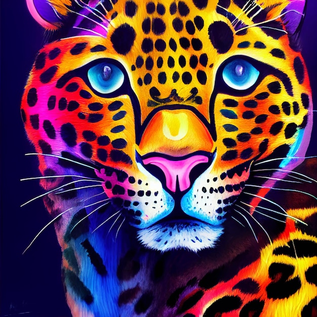 Cute animal little pretty colorful leopard portrait from a splash of watercolor illustration