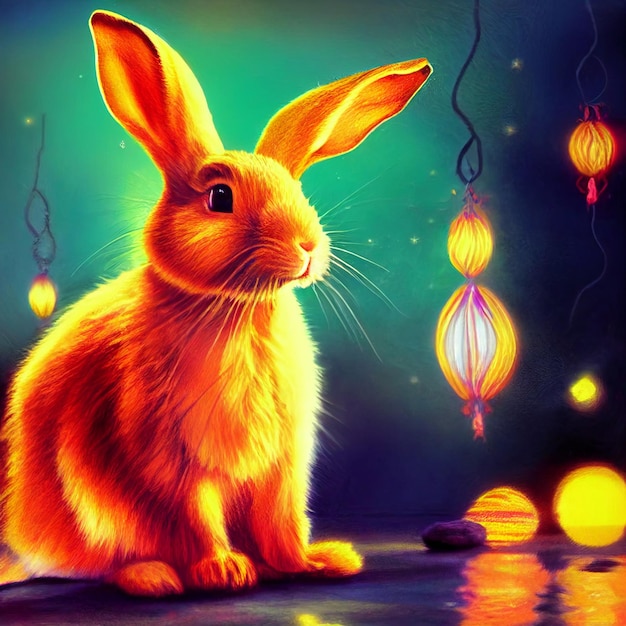 Cute animal little pretty colorful rabbit portrait from a splash of watercolor illustration