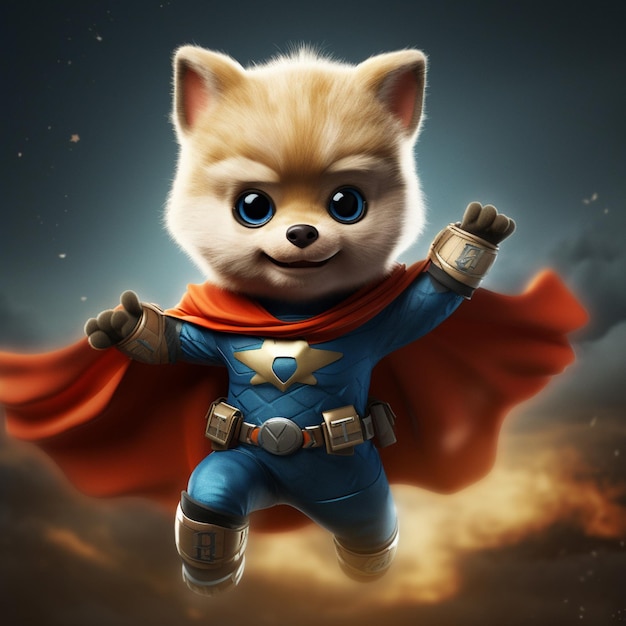 A cute animal in a superhero costume with a dynamic pose