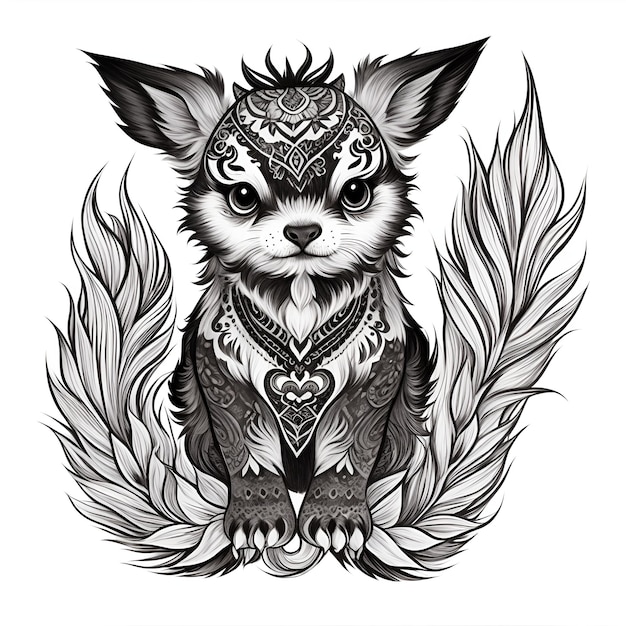 Photo cute animal tattoo in ethnic style