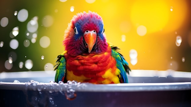 A cute animal wearing sunglasses and sitting in a hot tub with bubbles