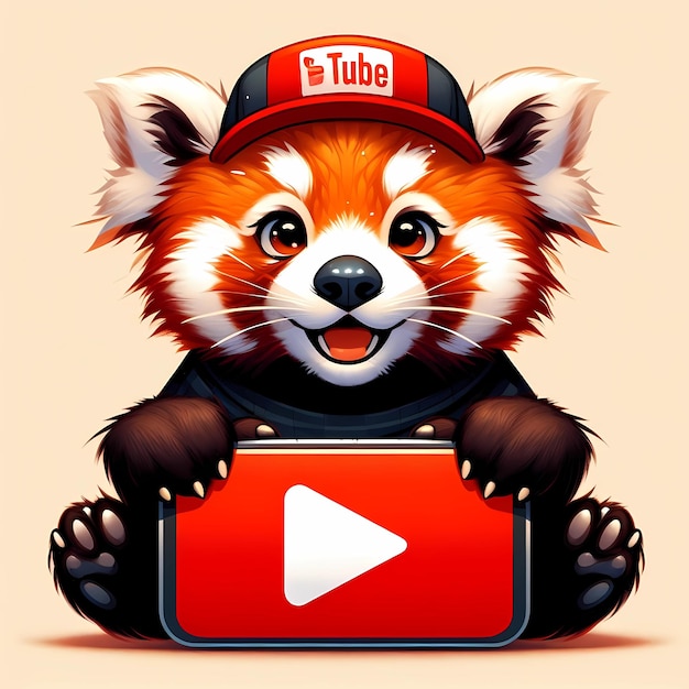 cute animal with youtube logo cartoon red panda with youtube logo