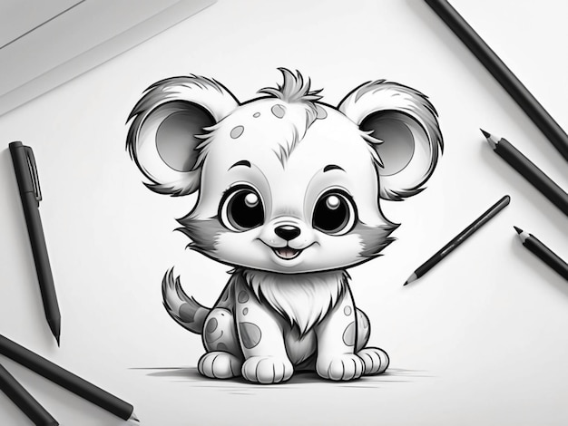 Photo cute animals sketch for coloring book