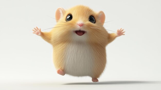 Photo a cute animated hamster with a joyful expression appearing to jump happily