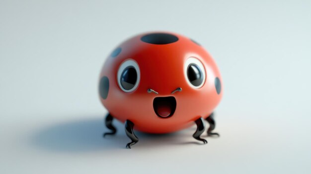 Photo cute animated ladybug on a white background with happy expression