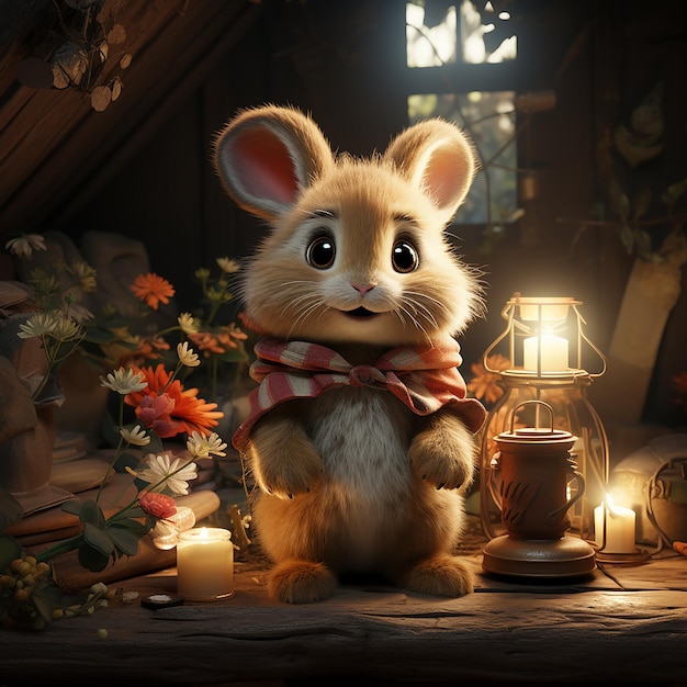 Cute animated rabbit innocents bear