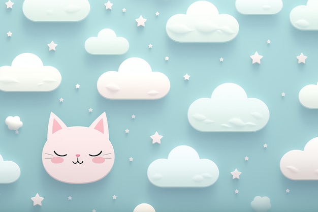 Photo cute anime cat in cloudy sky pastel color seamless wallpaper