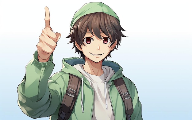 A cute anime character with a green hoodie