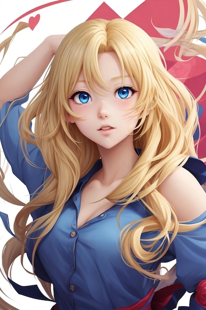 Cute anime girl with long blonde hair and blue eyes