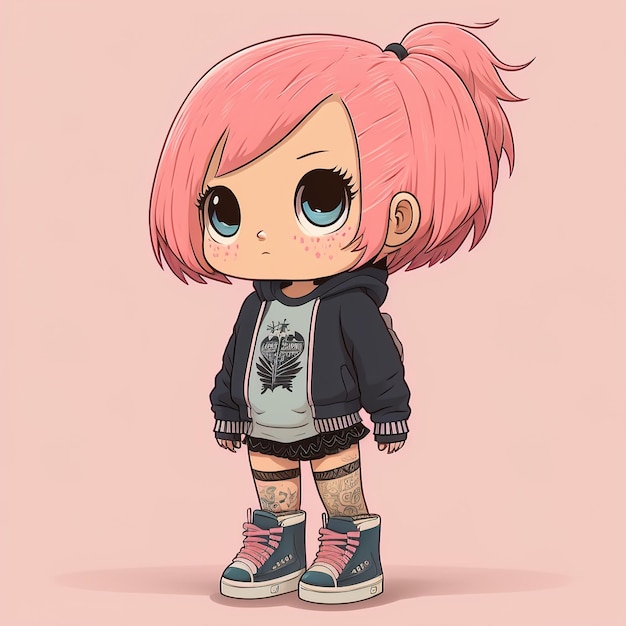 Cute anime girl with short pink hair AI