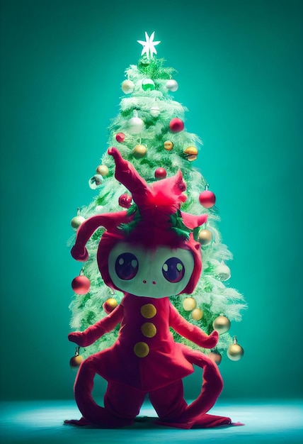 Cute anime monster wearing a Christmas costume generative ai