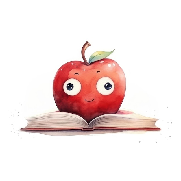 Photo cute apple on open book