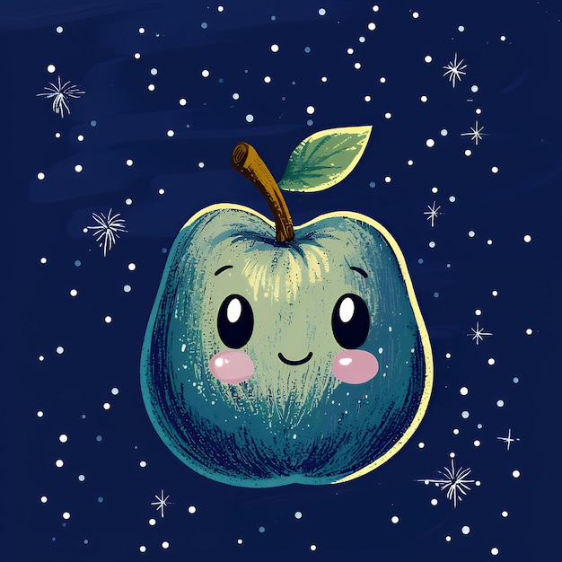 Photo cute apple in a starry night sky