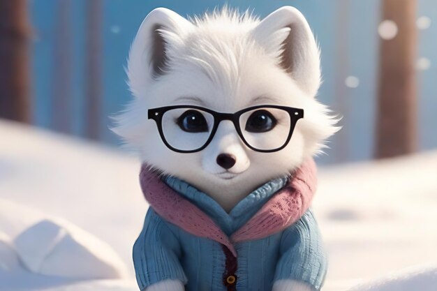 A Cute Arctic Fox Wearing Glasses And Clothes