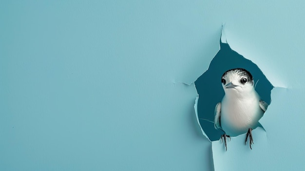 Photo cute arctic tern peeking through a hole