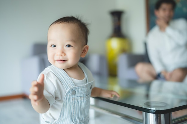 Cute asian baby child person portrait little childhood in happy and innocence concept small adorable kid support by mother care