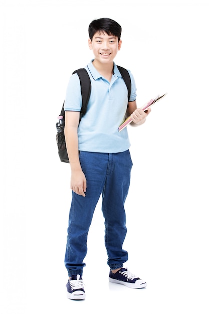 Cute asian child with school notebook