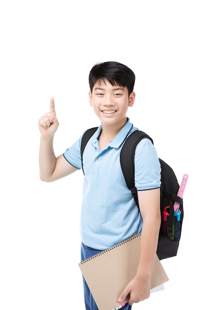 Cute asian child with school notebook