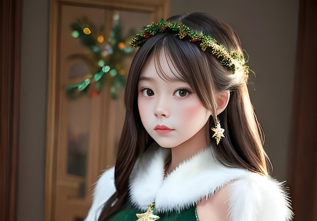 Cute asian girl in christmas costume vintage tone