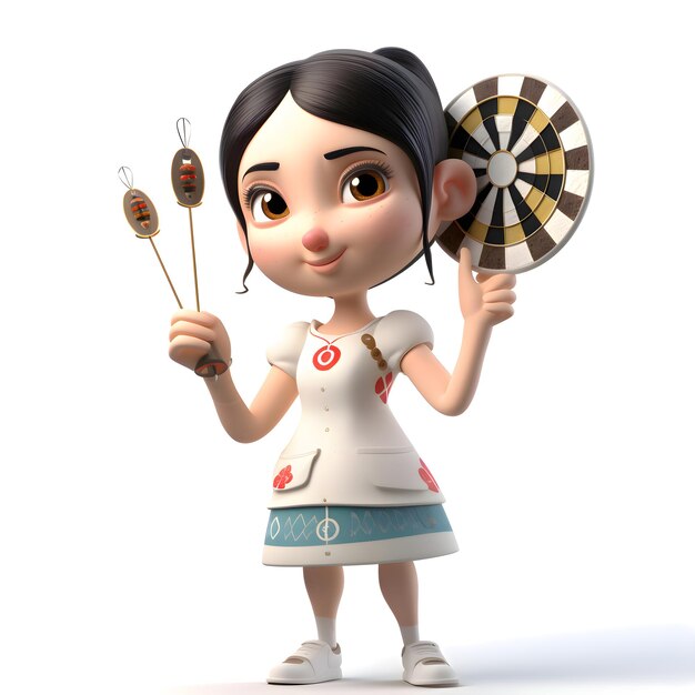 A cute asian girl is holding a dandelion and a dart