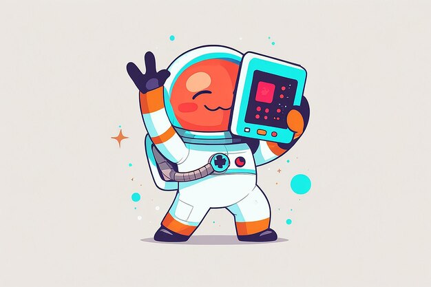 Photo cute astronaut dabbing on game controller cartoon vector icon illustration technology recreation icon concept isolated premium vector flat cartoon style