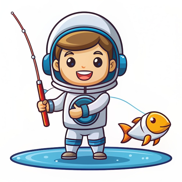 Cute Astronaut Fishing Cartoon Vector Icon Illustration Science Sport Icon Concept Isolated Premium Vector Flat Cartoon Style