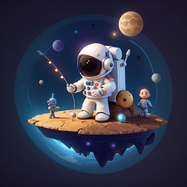 Cute Astronaut Fishing Star On Planet Cartoon Vector Icon Illustration People Science Space Icon Concept Isolated Premium Vector