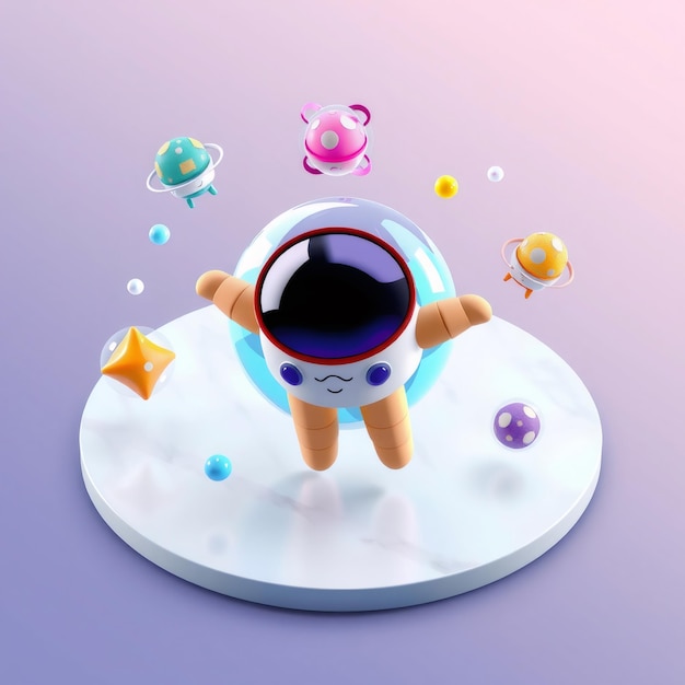 Photo cute astronaut floating in space with planets and stars