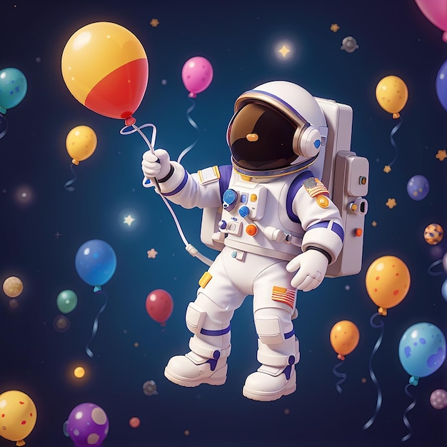 Cute Astronaut Floating With Colorful Balloon Cartoon Vector Icon Illustration Technology Science Icon Concept Isolated Premium Vector Flat Cartoon Style