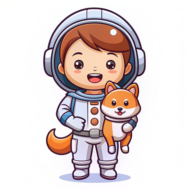 Cute Astronaut Holding Baby Shiba Inu Dog Pet Cartoon Vector Icon Illustration Science Animal Icon Concept Isolated Premium Vector Flat Cartoon Style